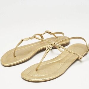 Tory Burch Emmy Metallic Gold Leather Thong Sandals - Size 10.5M